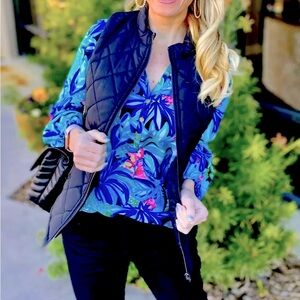 Lilly Pulitzer NWT Palm Paradise Puffer Vest Onyx Black $178 Size XXS